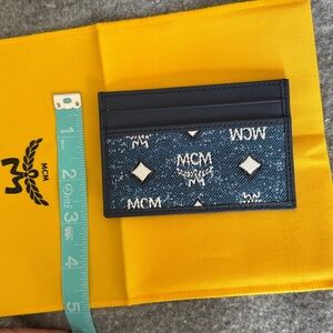 MCM Navy Logo Card Holder with Contrast Diamonds